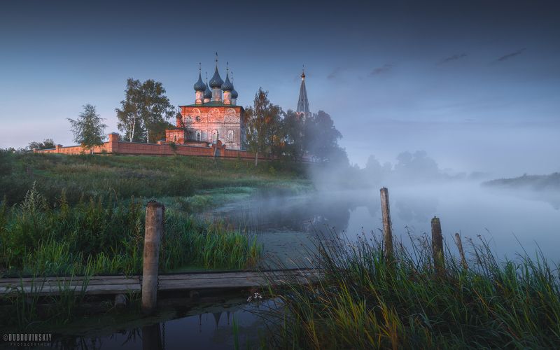 дунилово, ивановская область, храм, село, туман, река Дунилово фото превью