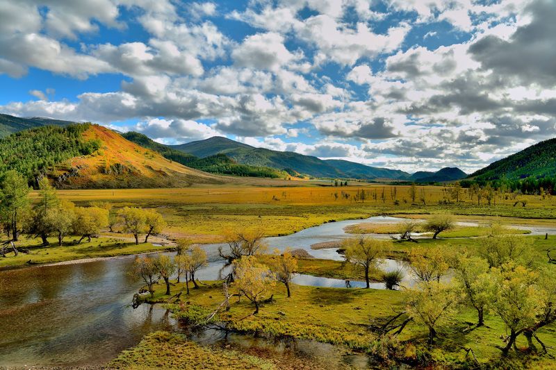республика алтай, небо, осень, облака, река, Небо Алтая фото превью