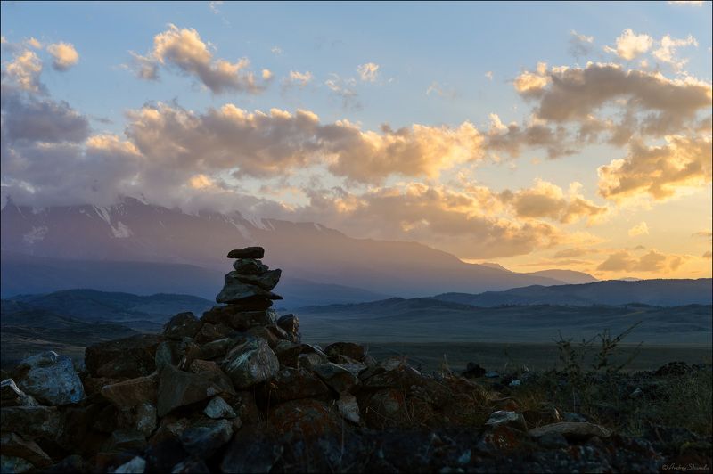 горный алтай, горы, курай, курайская степь, закат Вечер в Курайской степи фото превью