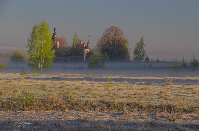 кострома, костромская область, рассвет, пейзаж, утро, церковь, туман Рассвет фото превью