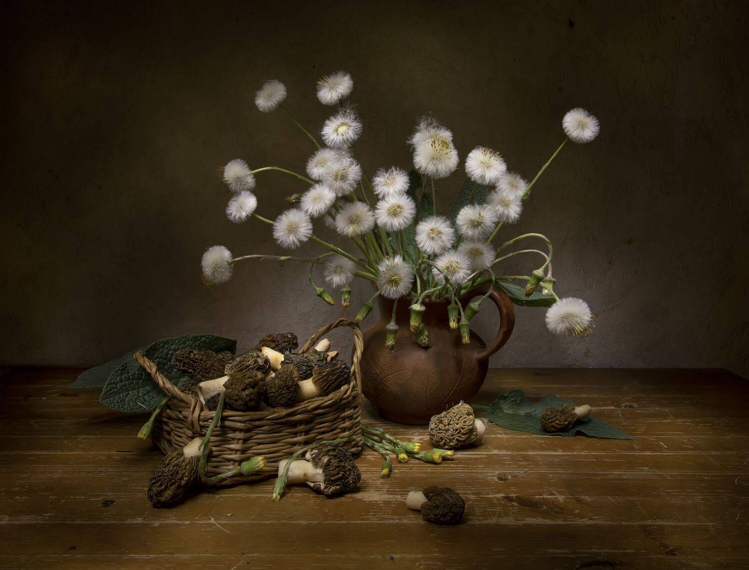 натюрморт, мать-и-мачеха, строчки, грибы, Татьяна Феденкова