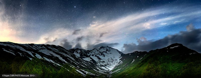 панорама, пейзаж, горы, заповедник, лето, облака, zubrphoto, Тыбга, Кавказ Под звездами и луной фото превью