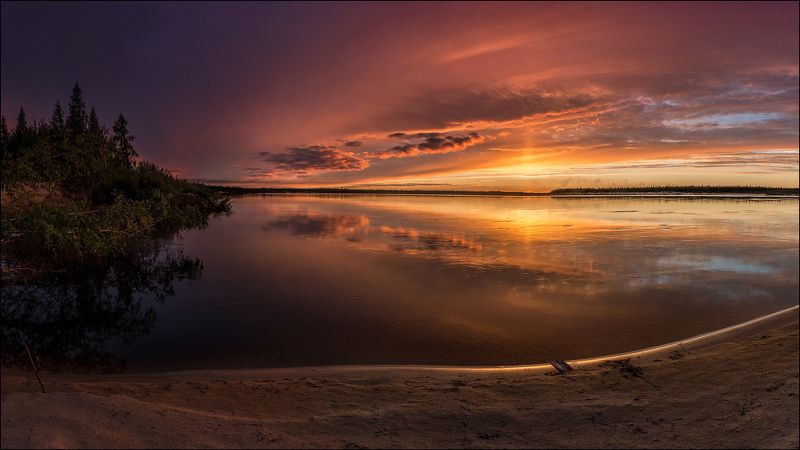 Белая ночь, Пейзаж природа, Река, ЯНАО Белая ночь на реке Пякупур фото превью