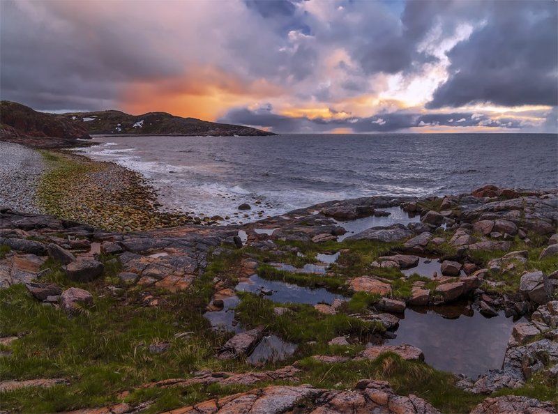 баренцево море, берег, кольский п-ов, лето, панорама, пейзаж, природа, север Териберка фото превью