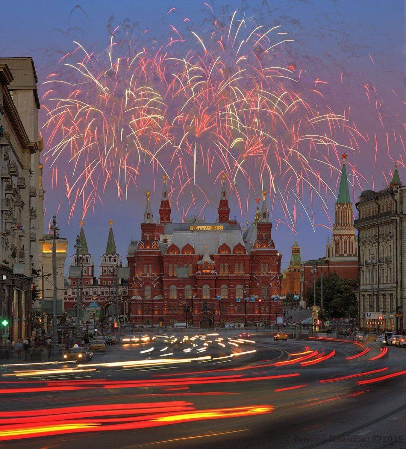вечер, звёзды, Исторический музей, красная площадь, кремль, москва, праздник, салют, тверская, Виктор Климкин