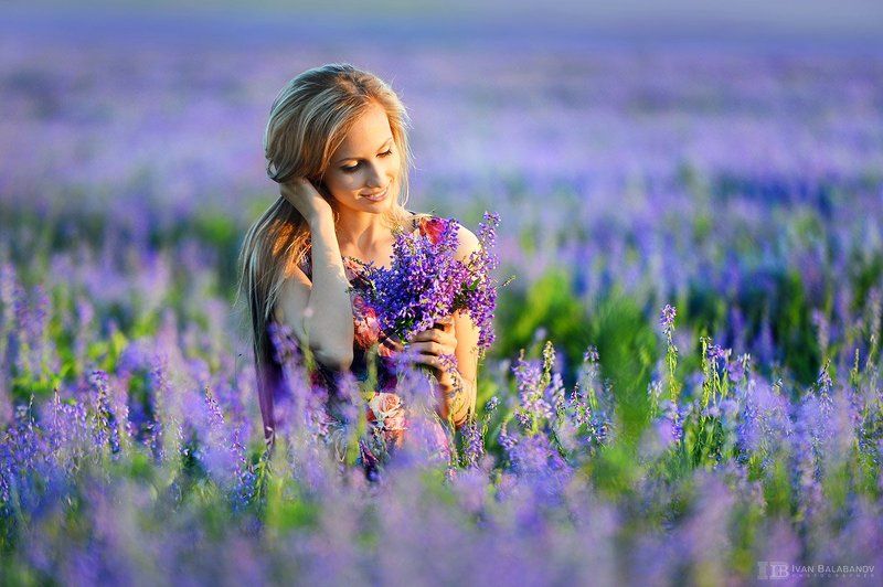 Девушка, поле, цветы, закат, настроение, Балабанов Летнее настроение фото превью