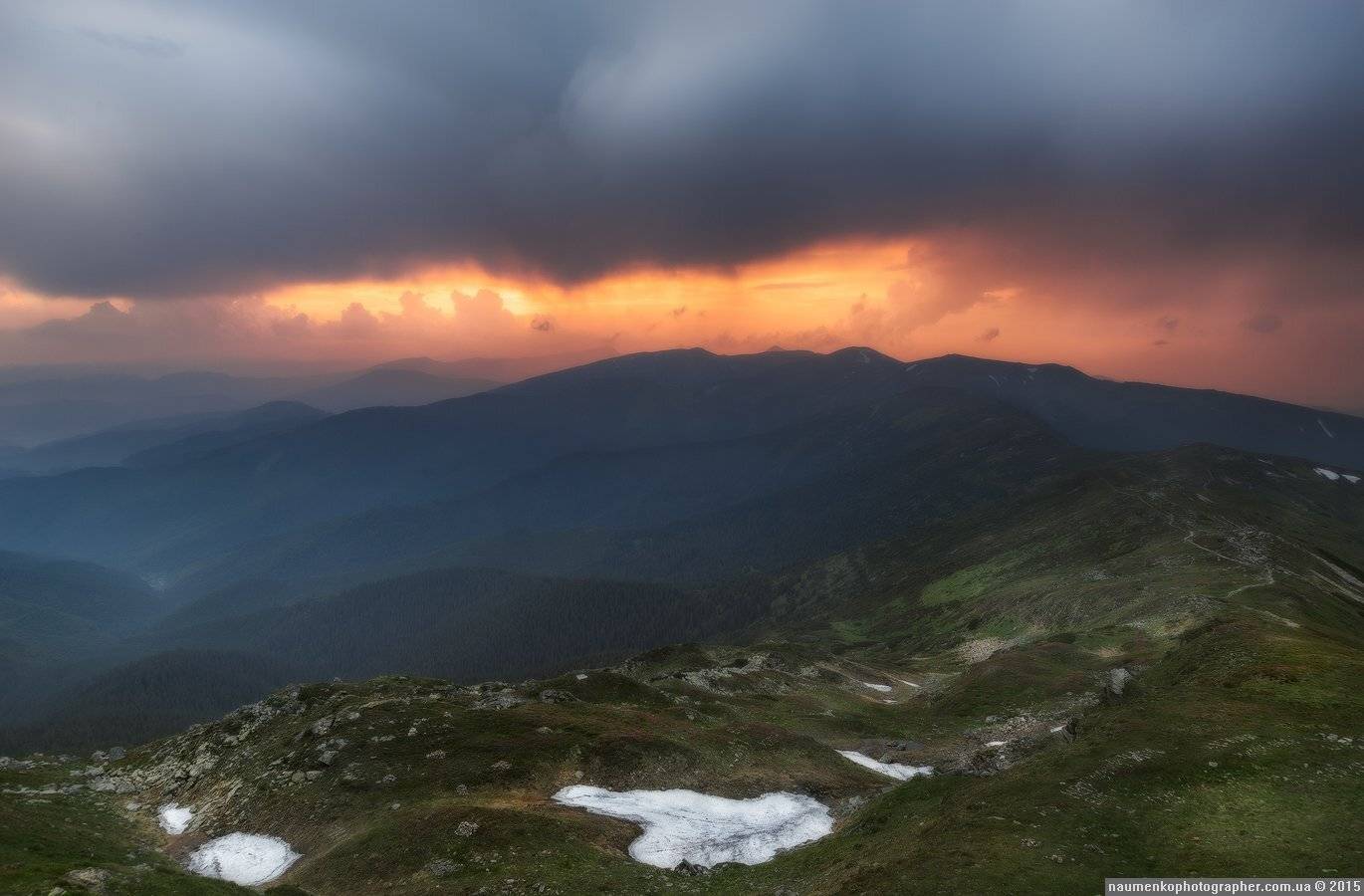 закат,	Карпаты,	облака,	пейзаж, Украина,	хребет,	Поп Иван, черногорский, Александр Науменко