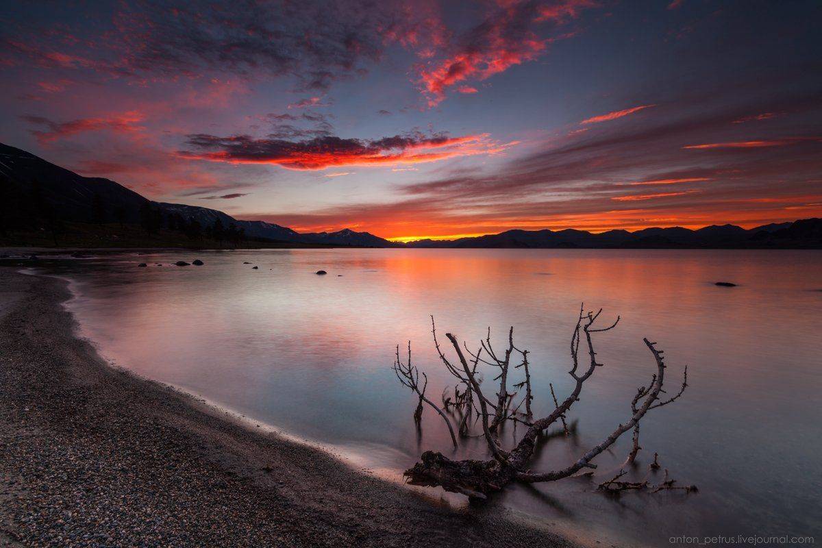 Закат, Монголия, Небо, Озеро, Отражение, Хотон, Антон Петрусь