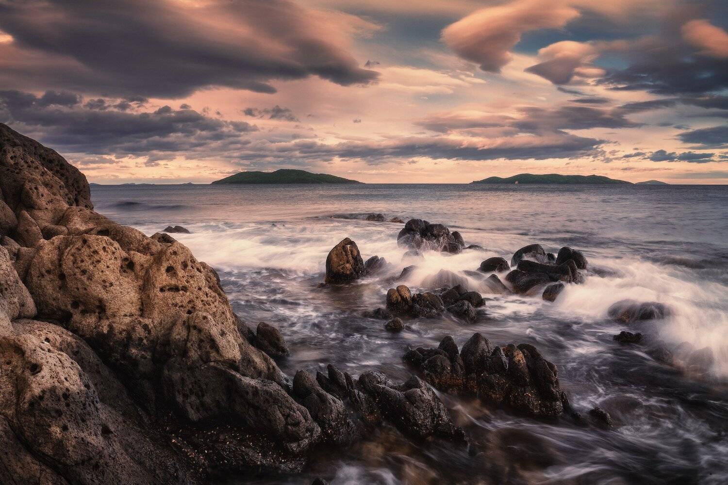 Вечер, Волны, Камни, Море, Скалы, Андрей Кровлин