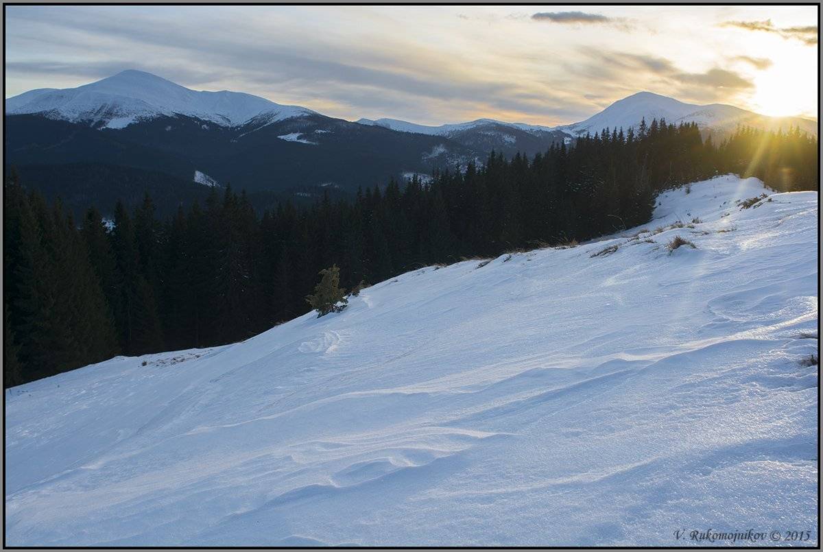 Mountains, Snow, Sunset, Winter, Рукомойников Валентин