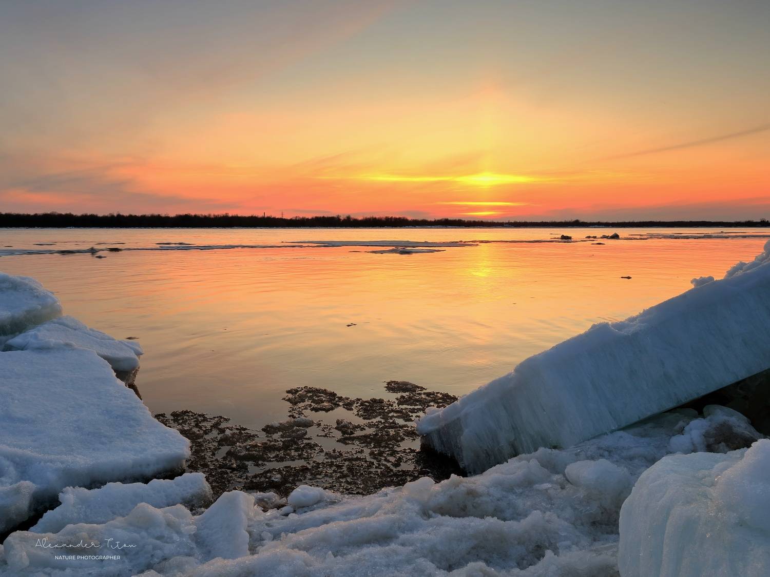 ледоход, весна, архангельск, природа, закат, Титов Александр