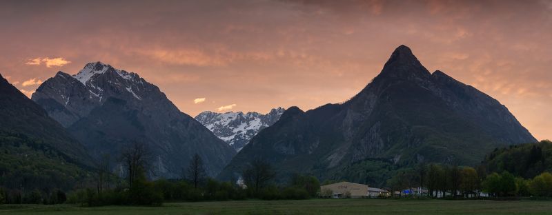 slovenia,bovec,alps,mountains,julian alps,clouds,panoramic,triglav Sunrise in Bovec фото превью