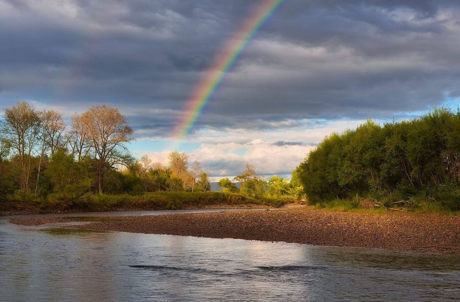 радуга, река партизанская, осень, приморский край, тучи, Евгений Паршуков