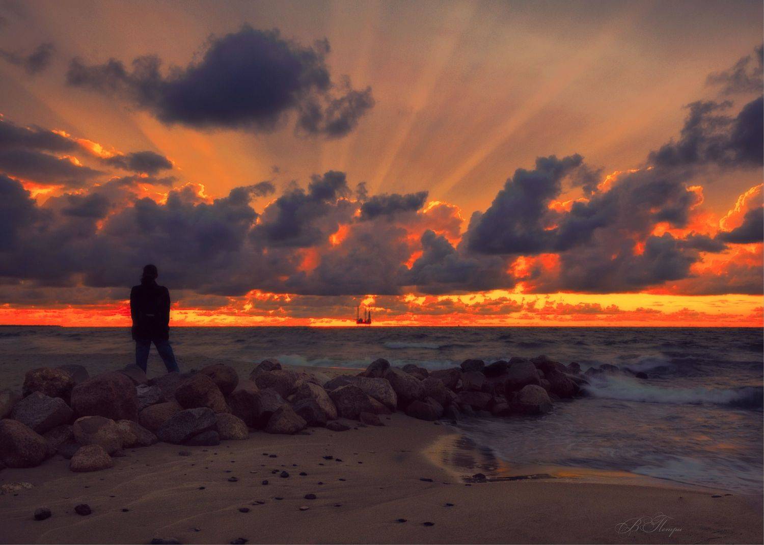закат пляж человек, Вера Петри