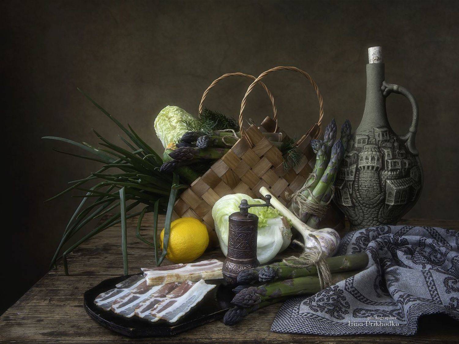натюрморт, еда, овощи, спаржа, бекон, Приходько Ирина