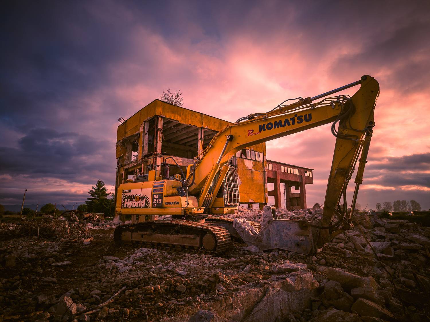 digger, industrial, landscape, ruins, remains, excavator, sunset, sunrise,, Boris Preslavski