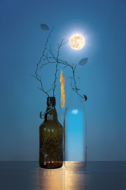 collage, color, colors, concept, conceptual, digital, digital art, editing, fire, moon, moonlight,photo collage, photography, surreal, surrealism, Moonlight фото превью