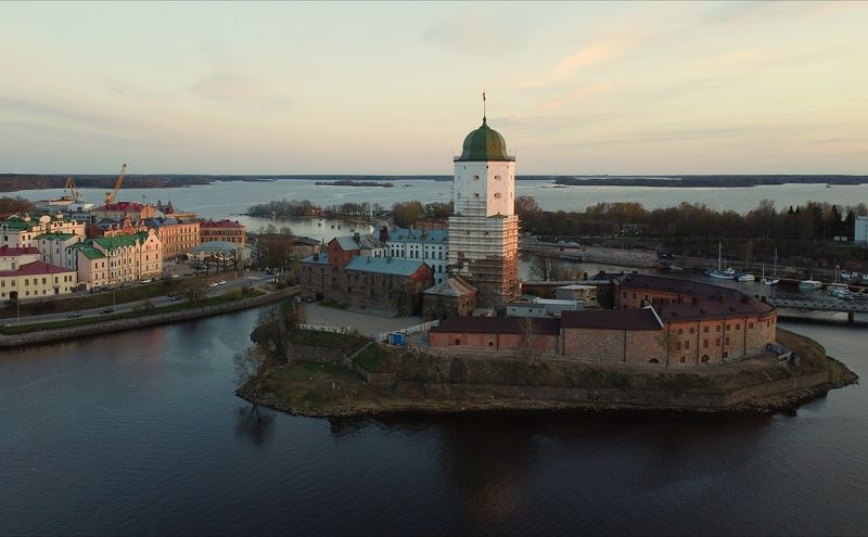castle, tower, history, bay, island, tower, bastion, defense, spring, reflection Evening фото превью