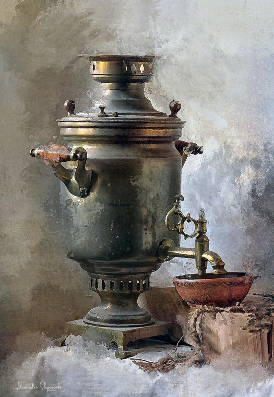 samovar  Brass samovar with clay bowl фото превью