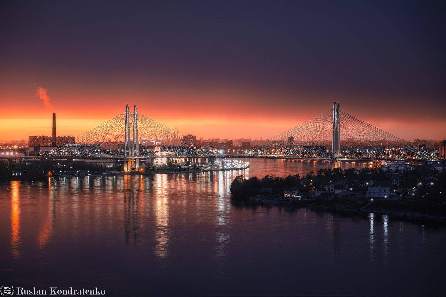 санкт-петербург, мост, вантовый мост, композитная фотография, time blending, нева, река, закат, Руслан Кондратенко