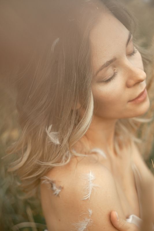 портрет, девушка, гелиос, лучи, блики, поле Анна фото превью