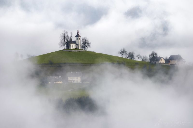 slovenia, outdoor, autumn, fog, white, mountains, trees, travel, topview Среди гор и туманов [Redux] фото превью