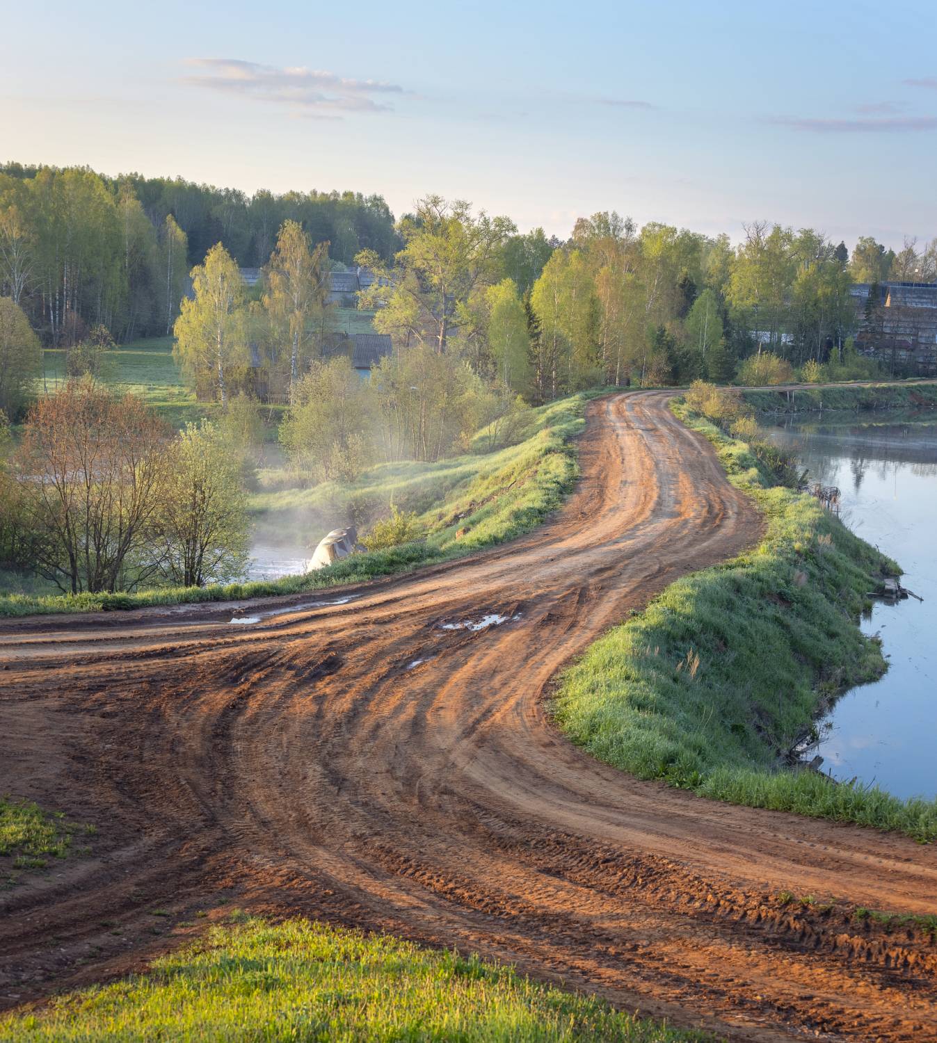 весна дорога село утро рассвет листва, Сергей Буторин