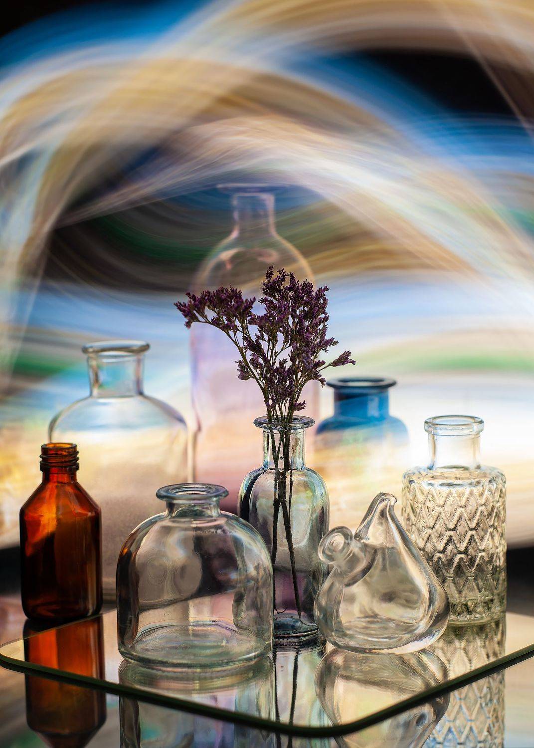 Натюрморт бутылки пузырьки стекло выдержка, Тата Бакбак