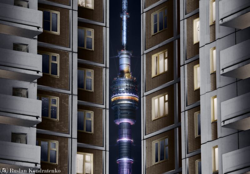 москва, прострел, fine art, fineart, файн арт, останкинская телебашня, fine art architecture Останкинская телебашня между панельками фото превью