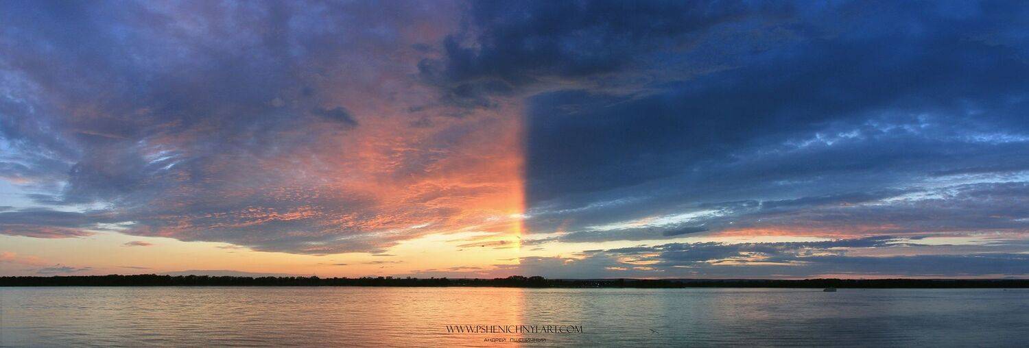 закат, небо, облака, пейзаж, горизонт, свет, волга, Пшеничный Андрей