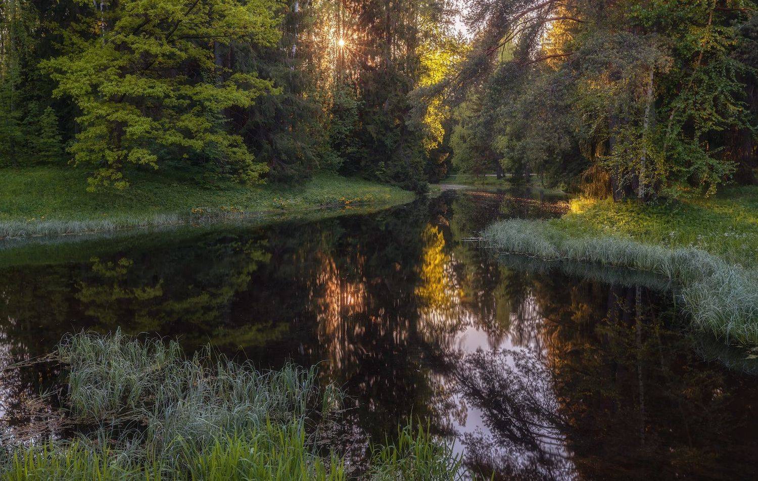 весна река солнце вечер закат май отражение, Константин Скороходов
