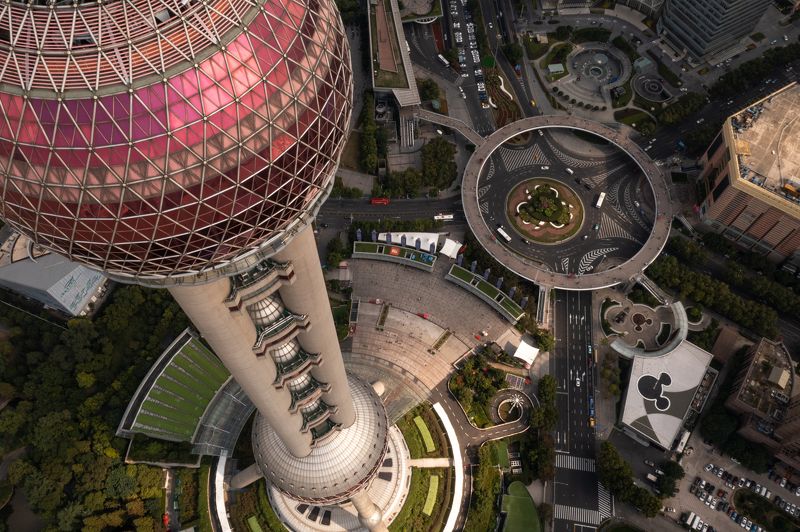 shanghai, china, lujiazui, skyscraper, people, tall, high, buildings, many, bird\\\'s eye, aireal, view, car, tv tower, oriental tower The Pearl Tower фото превью