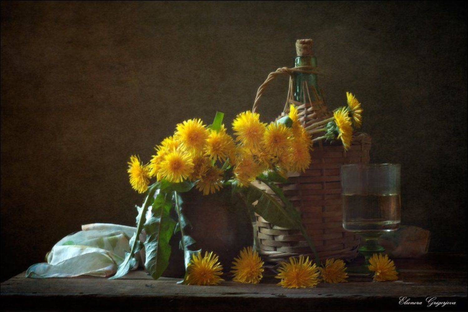 Весна, Вино, Гелиос, Натюрморт, Одуванчики, Eleonora Grigorjeva