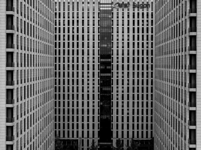 bird\'s eye view, aerial view, black and white, symmetry, repetition, tall buildings, cells Symmetry фото превью