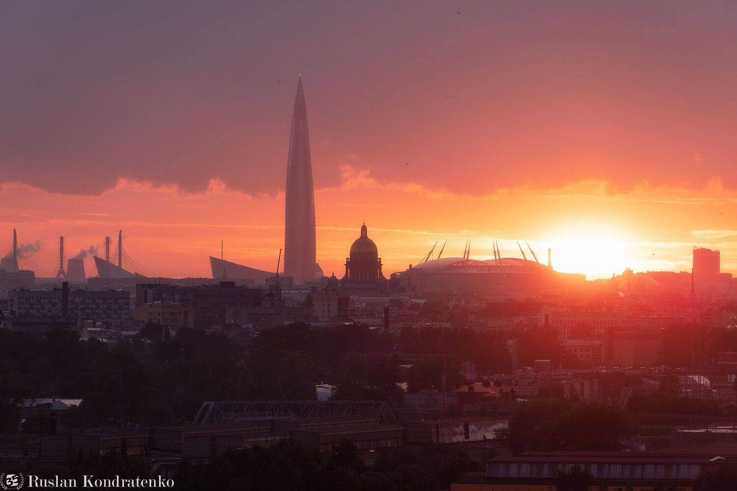 санкт-петербург, закат, лахта-центр, лахта, небоскреб, прострел, мост, исаакиевский собор, собор, зенит арена, газпром арена, Кондратенко Руслан