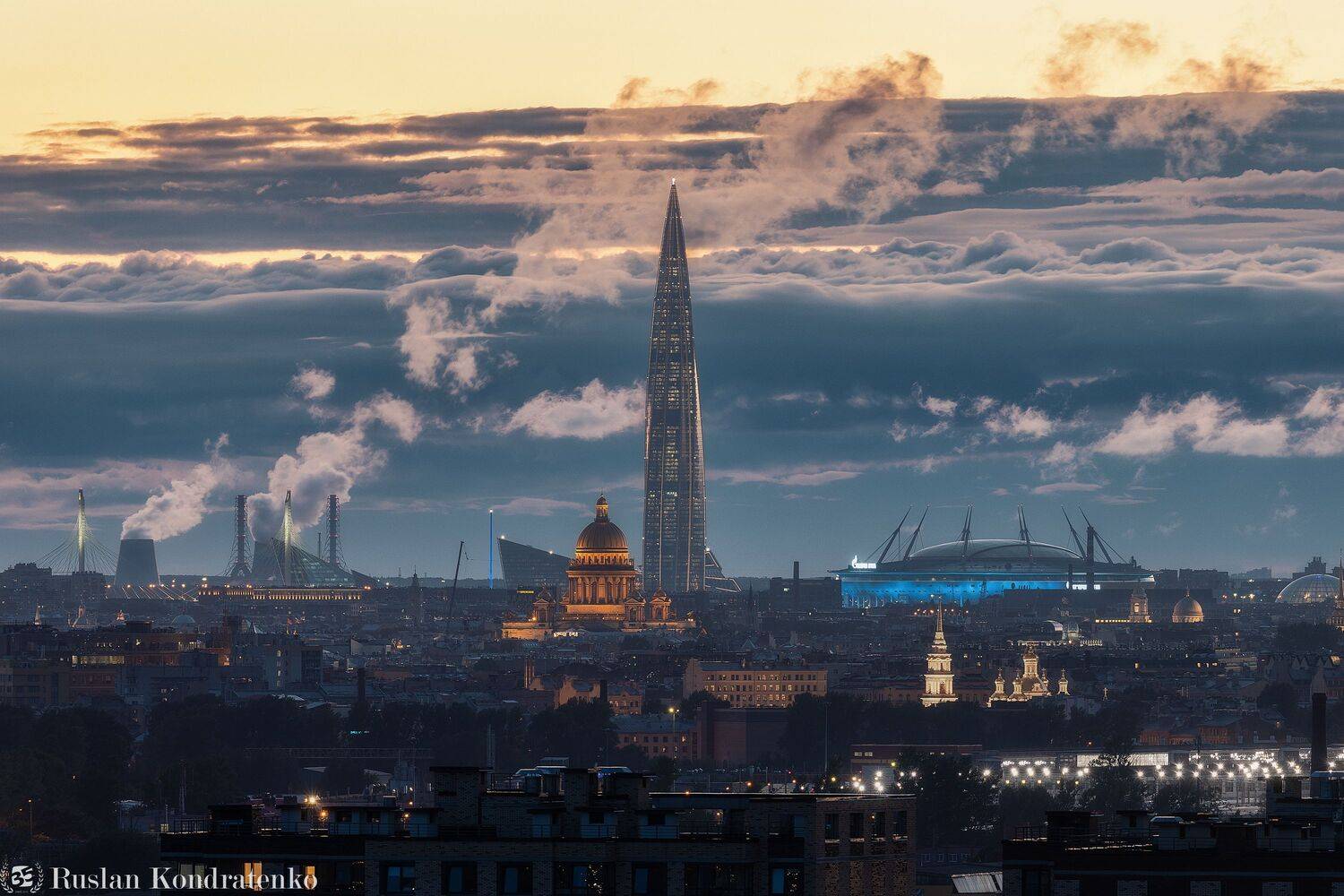 санкт-петербург, закат, исаакиевский собор, лахта-центр, лахта, небоскреб, прострел, зенит арена, газпром арена, Кондратенко Руслан