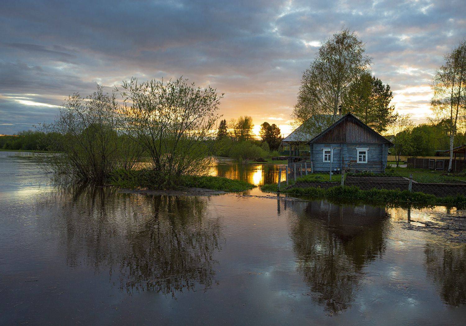 деревня, закат, половодье, дом, Наталия Колтакова