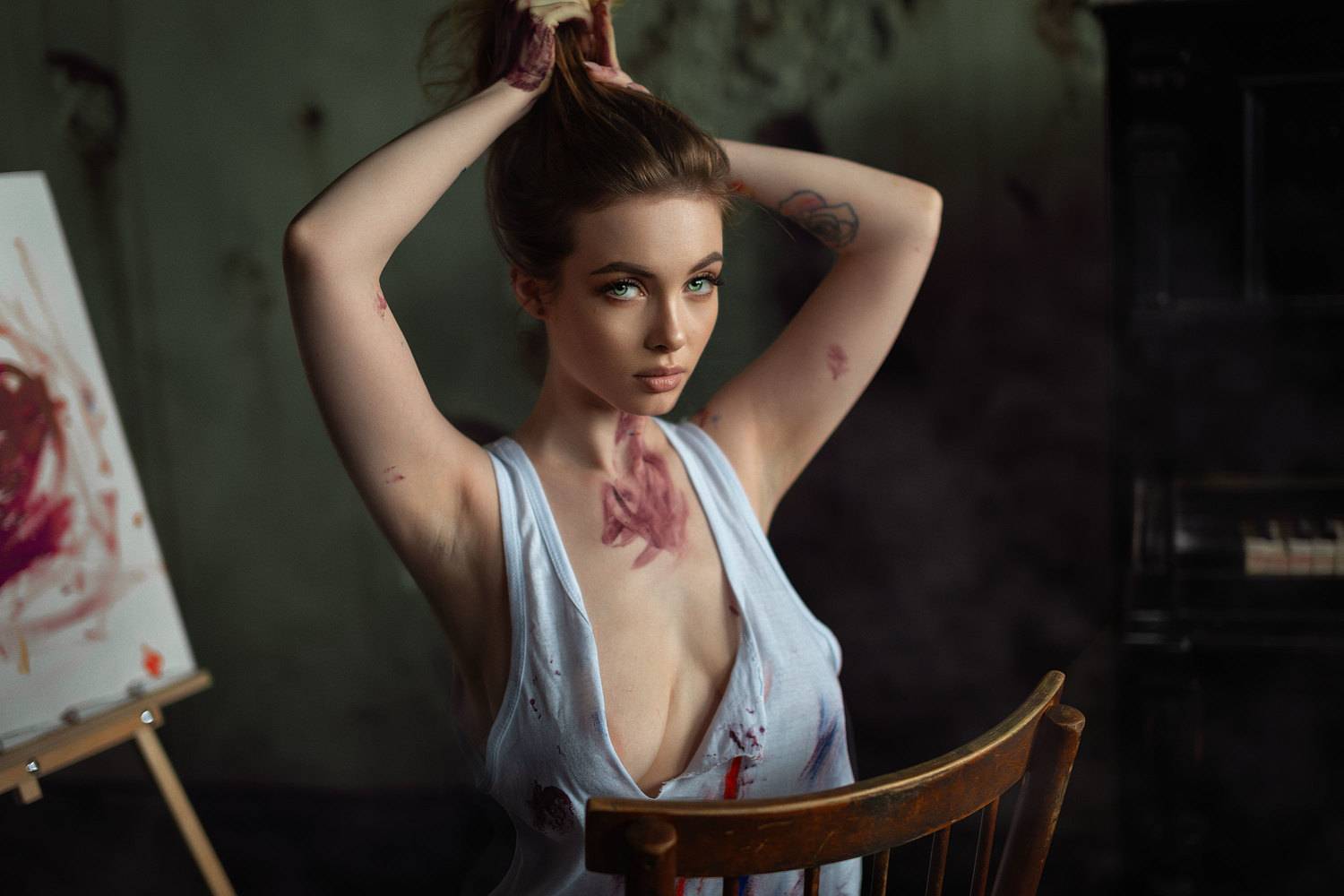 девушка, волосы, майка, краска, Шаклеин Алексей