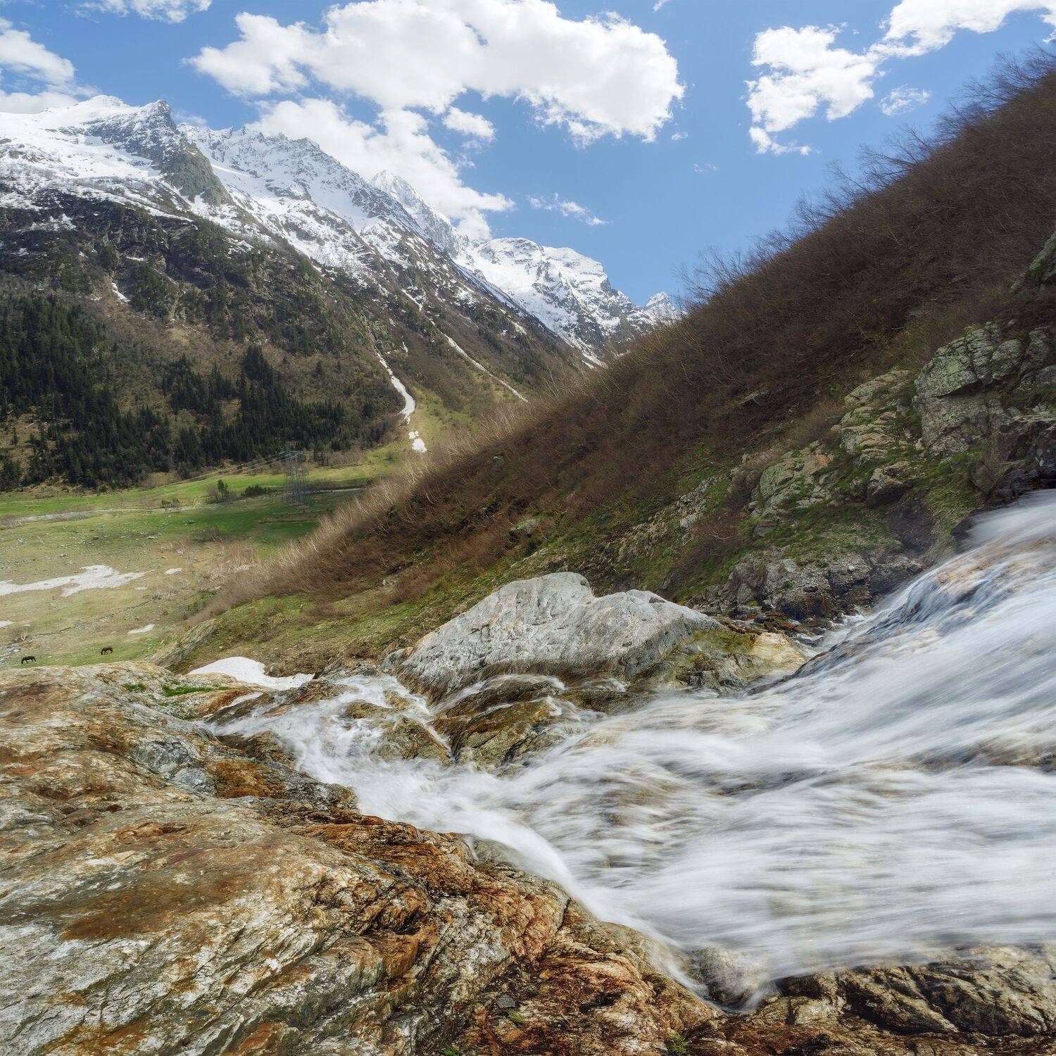 горы, водопад, струи, пейзаж, кавказ, кчр, весна, mountains, hiking, landscape, waterfall, stream, Чаланов Иван