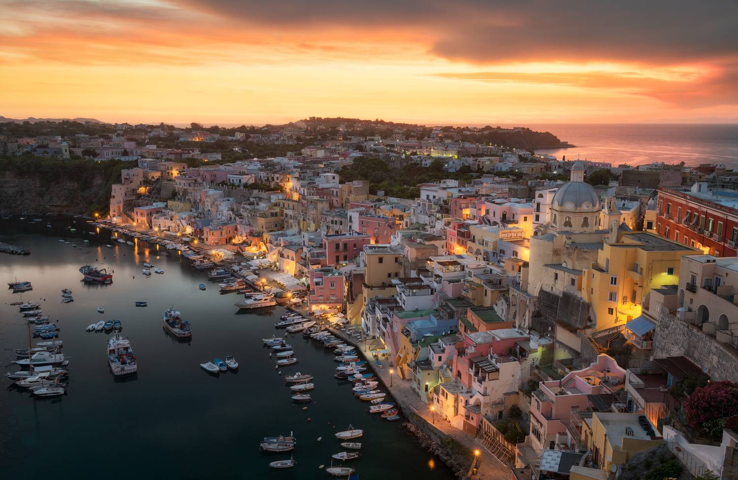 италия, корричелла, прочида, рассвет, закат, море, город, остров, порт, бухта, неаполь, italy, italia, corricella, dawn, sunrise, sunset, procida, island, port, naples, napoli, Эрнест Вахеди
