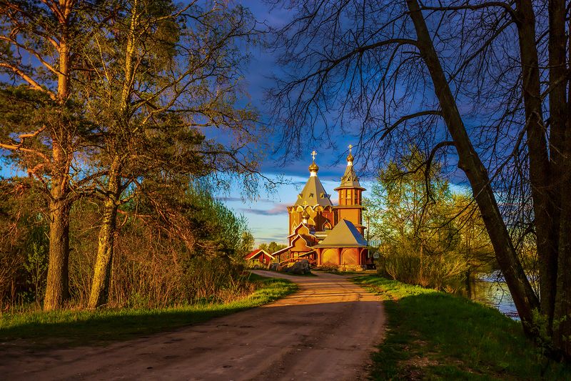церковь, закат, весна, вельск, деревня, храм Церковь Иоанна Предтече фото превью