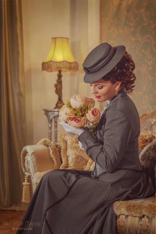 портрет, исторический, серебряный век, 19, век, прошлого, цветы, шляпка, нежно В стиле Серебряного века фото превью