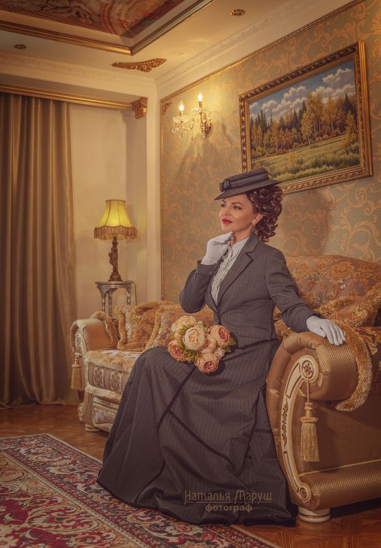 портрет, исторический, серебряный век, 19, век, прошлого, цветы, шляпка, нежно В стиле Серебряного века фото превью