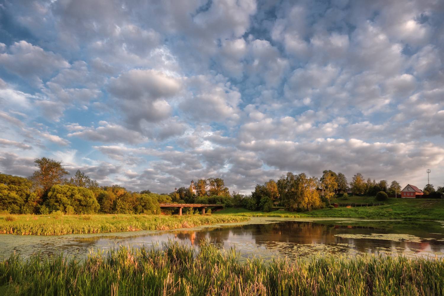 вечер,река,заводь,небо,облака,церковь, Виталий Полуэктов
