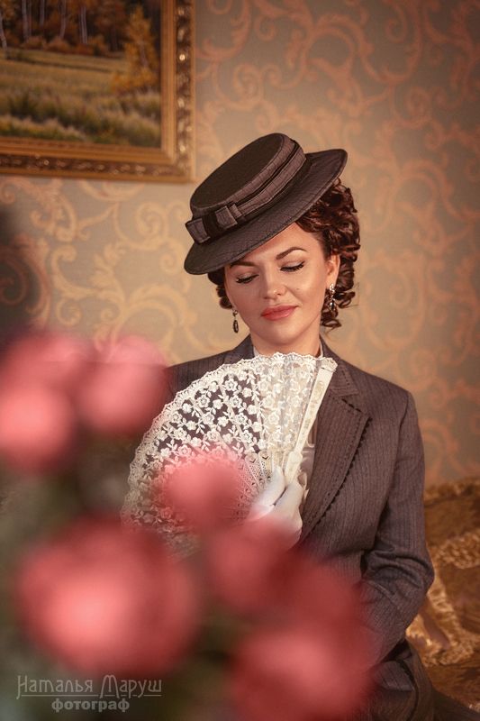 портрет, исторический, серебряный век, 19, век, прошлого, веер, шляпка, нежно В стиле Серебряного века фото превью