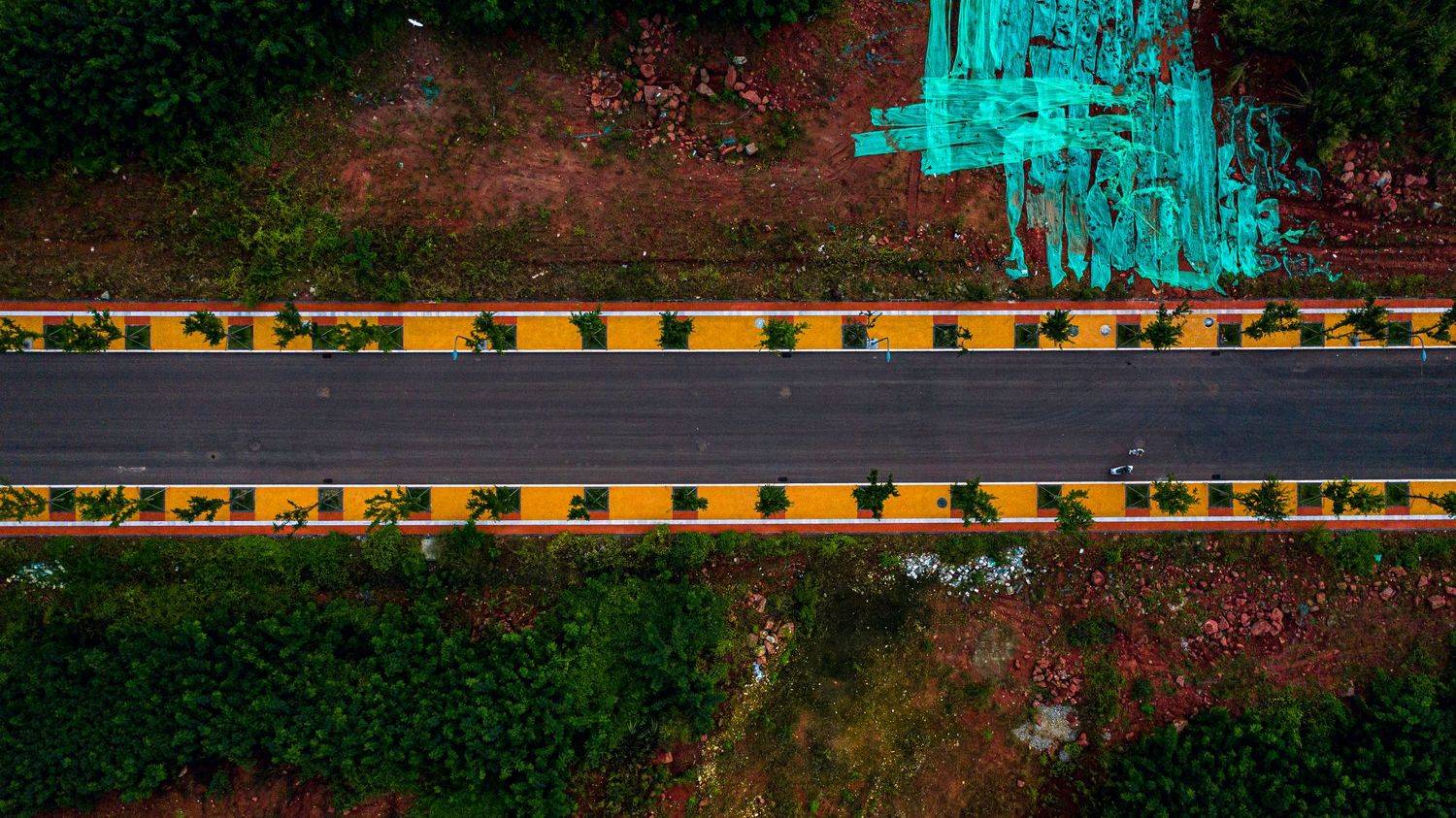 trees, field, rubbish, abandoned, construction, bandage, geofabric, bushes, grey, yellow, red soil, land, dirt, Druz Denys