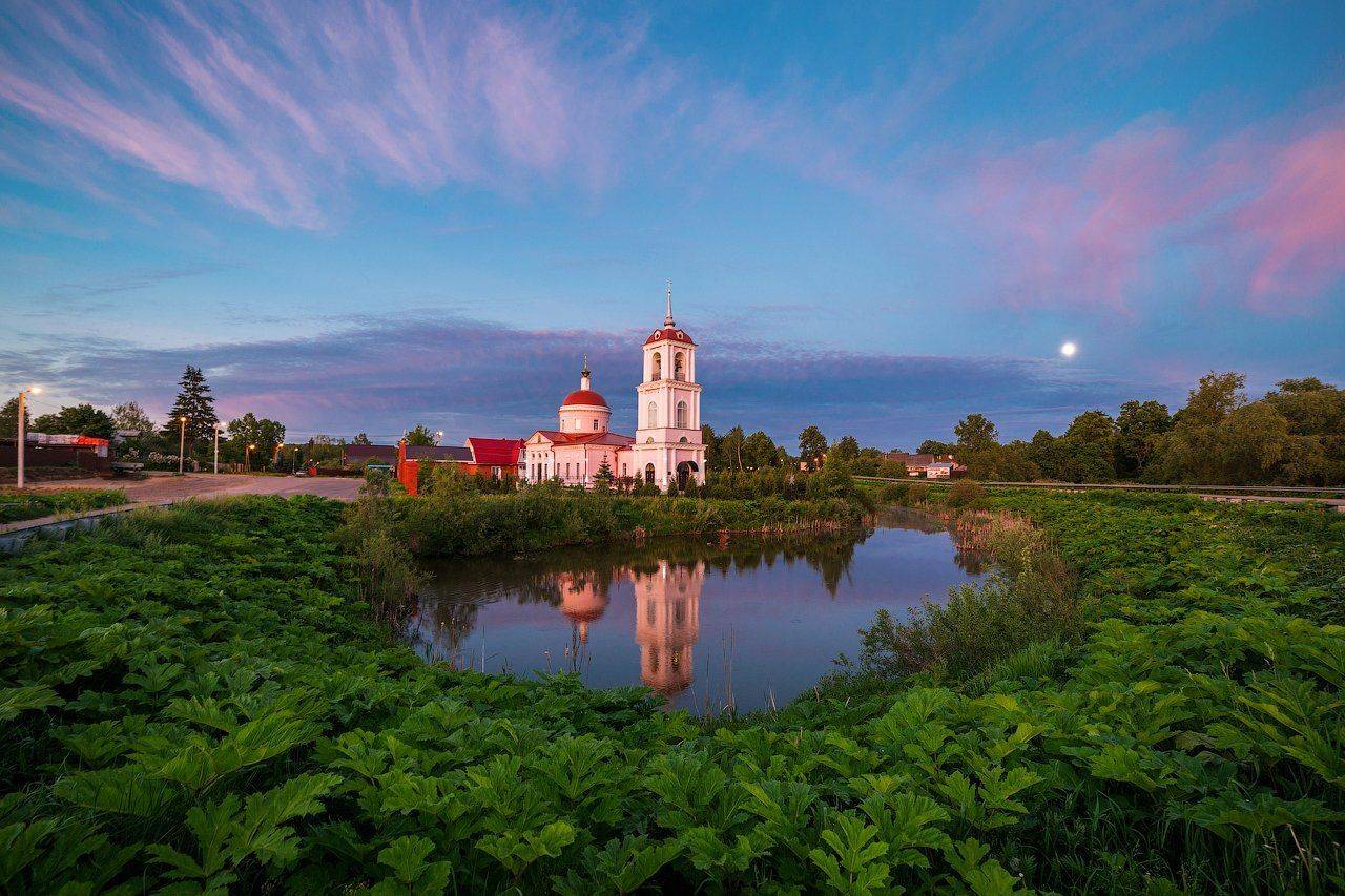 алёшино, закат, пейзаж, подмосковье, природа, религия, храм, церковь, Сергей Вьюнов