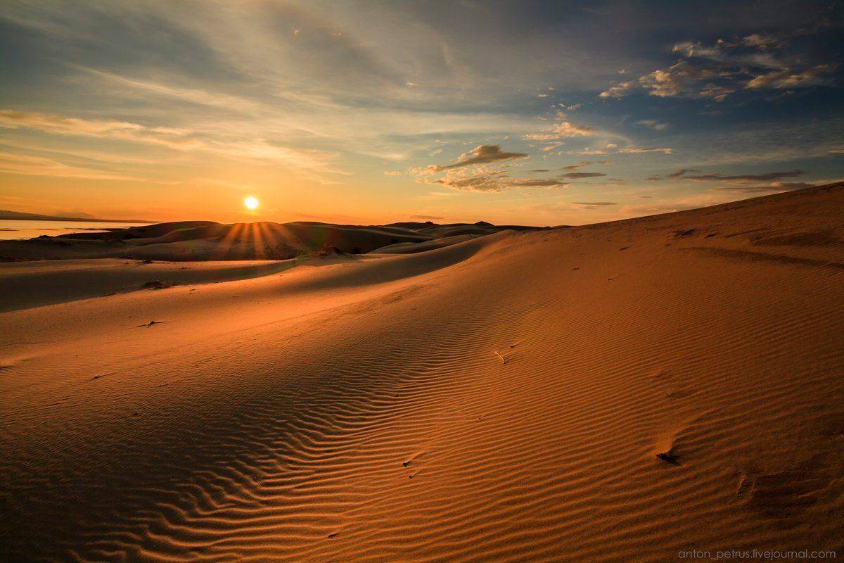 Гоби, Закат, Монголия, Небо, Песок, Пустыня, Антон Петрусь