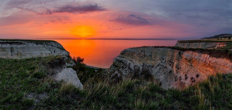 берег, весна, волга, восход, панорама, пейзаж, природа, рассвет, река, утро На Волге фото превью