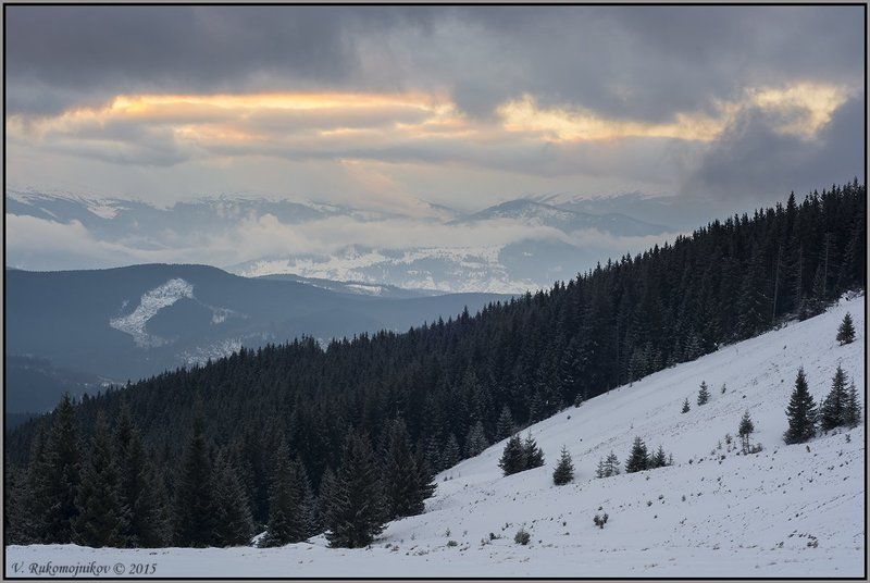 Горы, Закат, Зима, Карпаты, Снег Огненное кольцо фото превью
